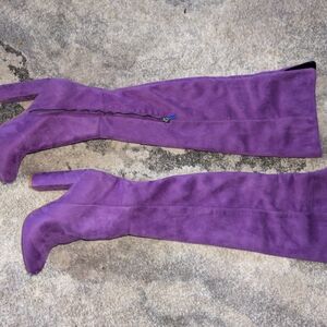 Purple Suede Over-the-Knee High Heel Boots